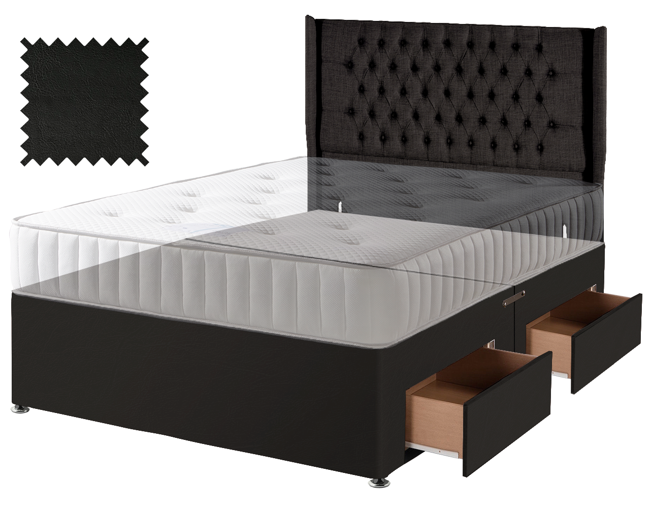 Toledo Black Faux Leather Contract Divan