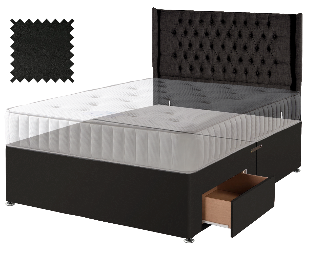 Toledo Black Faux Leather Contract Divan